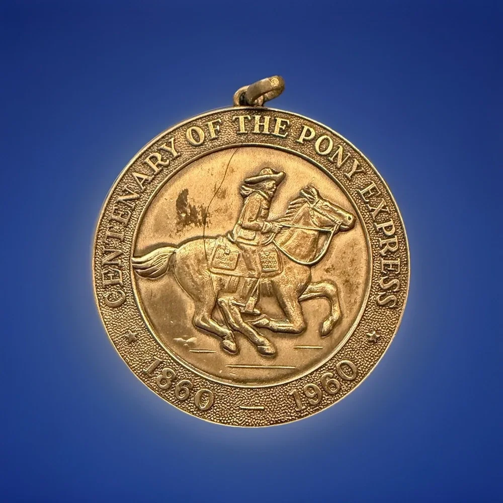 Vtg Sterling Silver Pony Express 1860-1960 Medallion Pendant Denver 18gms West